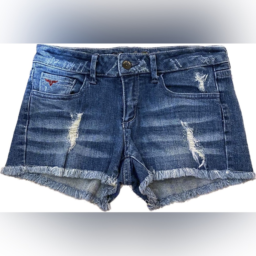 Distressed denim shorts